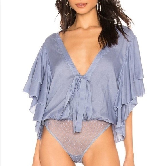 Free People Intimately Call Me Later Body Suit Flutter Short Sleeve Wrap Tie - Picture 15 of 16
